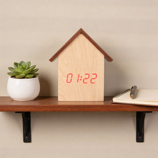 HUT SHAPED WOODEN LED CLOCK