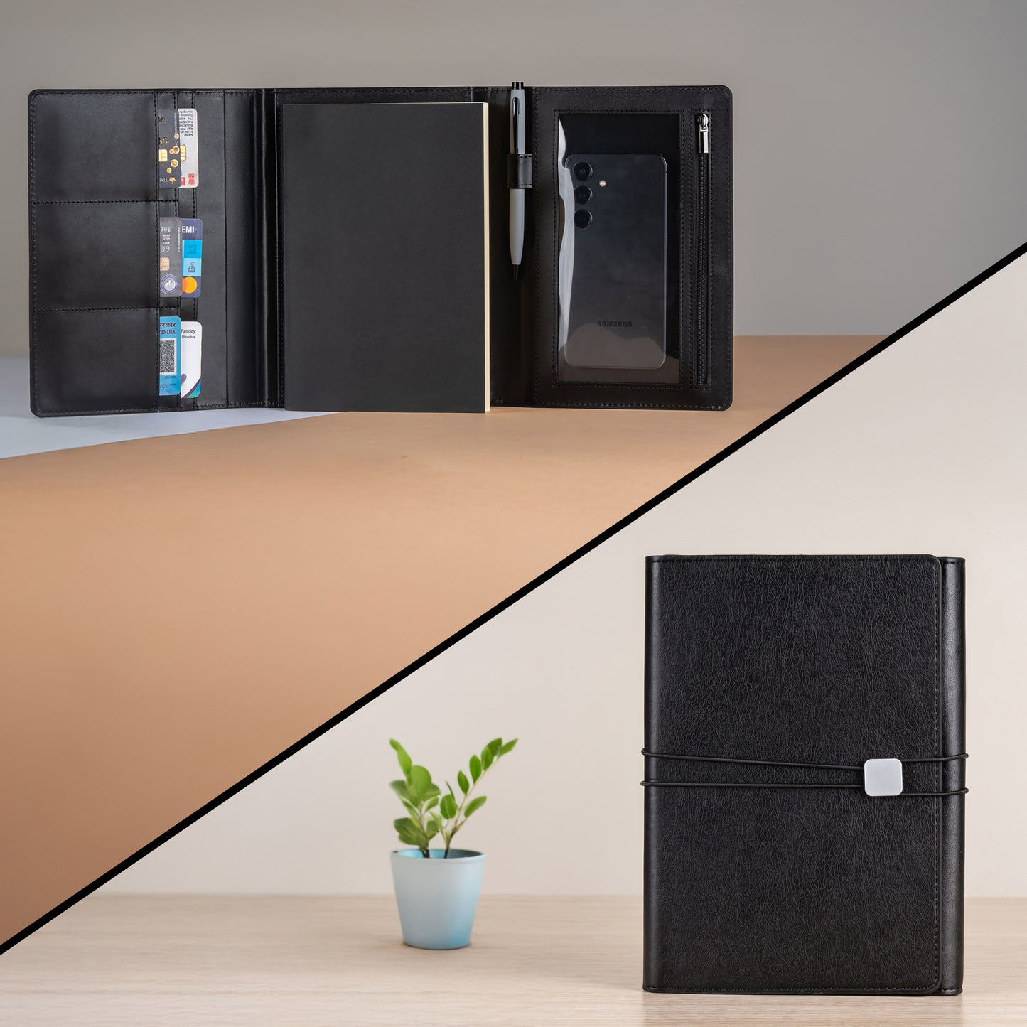 TEXTURED PU WORKFOLIO WITH REPLACEABLE NOTEBOOK, ZIPPERED POCKET FOR VALUABLES, SPACIOUS SLOTS AND CARD SLOTS